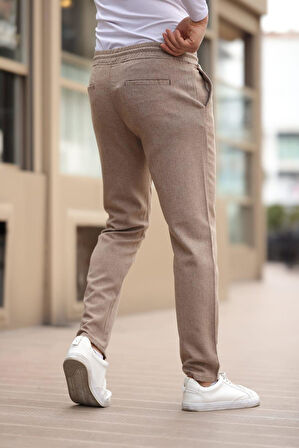 Düğmesiz Düz Kumaş Vizon Jogger Pantolon