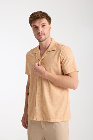 Somon Erkek Kısa Kollu Yazlık Gömlek – Düğmeli, Açık Yaka, Rahat Kalıp