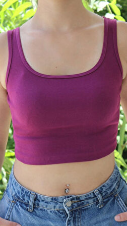 Kadın Bordo Basic Ribana Atlet Crop – Likralı Spor Üst