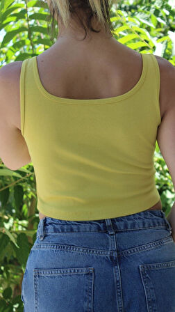 Kadın Sarı Basic Ribana Atlet Crop – Likralı Spor Üst