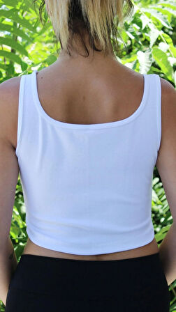 Kadın Beyaz Basic Ribana Atlet Crop – Likralı Spor Üst
