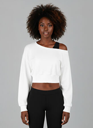 Askılı Modern Basic Omuzu Açık Beyaz Sweatshirt | Reglan Kol Kesim