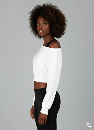 Askılı Modern Basic Omuzu Açık Beyaz Sweatshirt | Reglan Kol Kesim