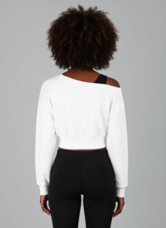 Askılı Modern Basic Omuzu Açık Beyaz Sweatshirt | Reglan Kol Kesim