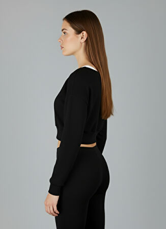 Askılı Modern Basic Omuzu Açık Siyah Sweatshirt | Reglan Kol Kesim