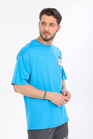 Oversize Mickey Mouse Logolu Mavi T-shirt