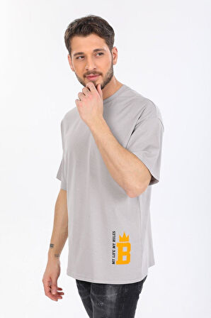Oversize Minimal Tasarım Detaylı Gri T-shirt