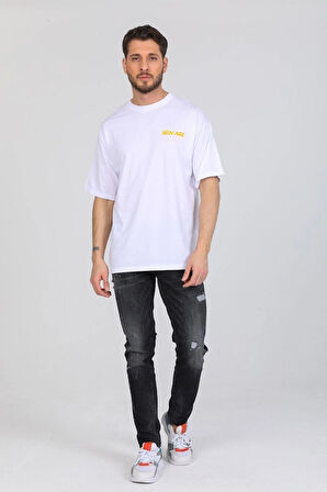 Oversize New Age Yazılı Beyaz T-shirt