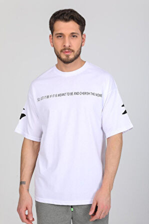 Oversize Freedom Baskılı Beyaz T-shirt