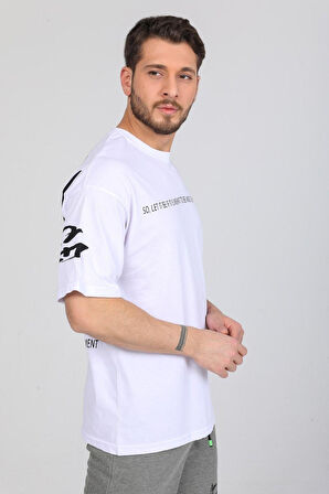 Oversize Freedom Baskılı Beyaz T-shirt