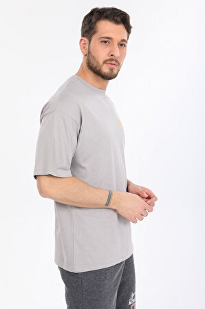 Oversize New Age Yazılı Gri T-shirt
