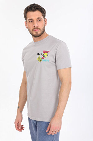 Gögüs Baskılı Gri T-shirt