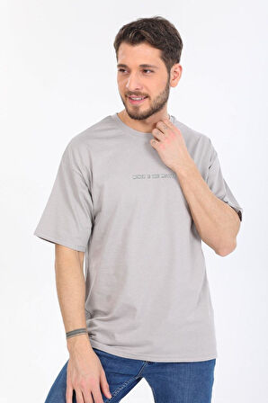Oversize Hırsız Desenli Gri T-shirt