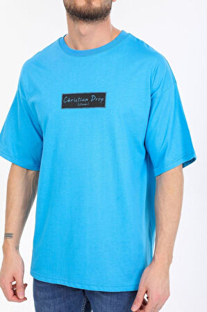 Oversize Logo Ve Istanbul Yazılı Mavi T-shirt