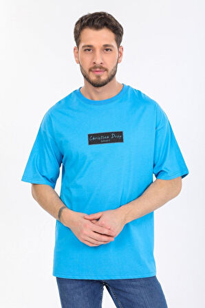 Oversize Logo Ve Istanbul Yazılı Mavi T-shirt