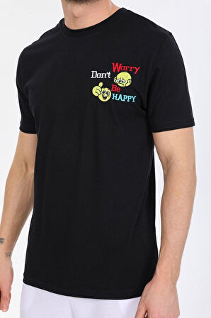 Gögüs Baskılı Siyah T-shirt