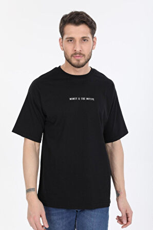 Oversize Hırsız Desenli Siyah T-shirt