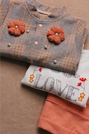 %100 Pamuklu Ekose Kumaş Bebek Üçlü Takım