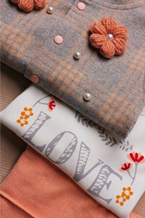 %100 Pamuklu Ekose Kumaş Bebek Üçlü Takım