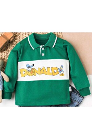 Erkek Bebek Gömlek Kısa Kollu Pantolon Ikili Takım Donald Baskılı Ördekli %100 Pamuklu