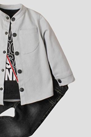 Erkek bebek ceketli takım kot pantolon sweatshirt spor ceket üçlü takım pamuklu