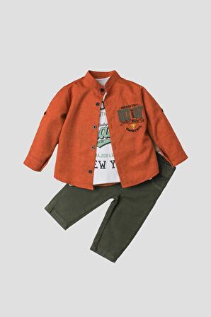 Erkek bebek spor gömlek takım kot pantolon üst sweatshirt üçlü takım pamuklu