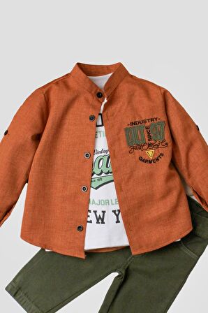 Erkek bebek spor gömlek takım kot pantolon üst sweatshirt üçlü takım pamuklu