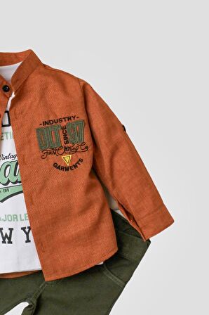 Erkek bebek spor gömlek takım kot pantolon üst sweatshirt üçlü takım pamuklu