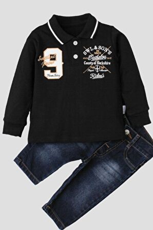 Polo bebek takımı yumuşak kot pantolonlu %100 pamuklu