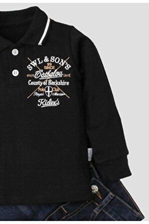 Polo bebek takımı yumuşak kot pantolonlu %100 pamuklu