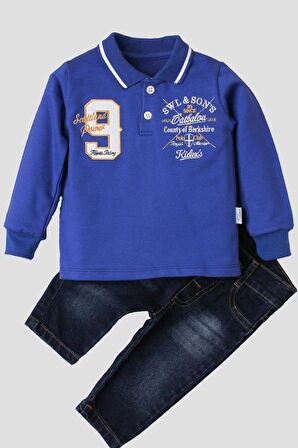 Polo bebek takımı yumuşak kot pantolonlu %100 pamuklu