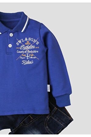 Polo bebek takımı yumuşak kot pantolonlu %100 pamuklu