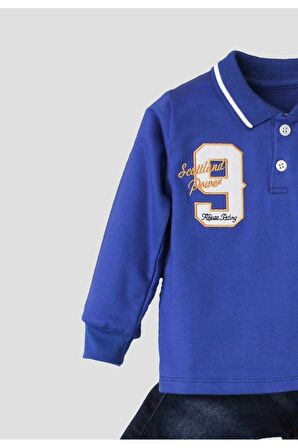 Polo bebek takımı yumuşak kot pantolonlu %100 pamuklu