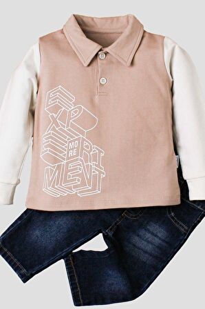 Erkek Bebek Polo Takım Kot Pantolon Üst İkili Takım