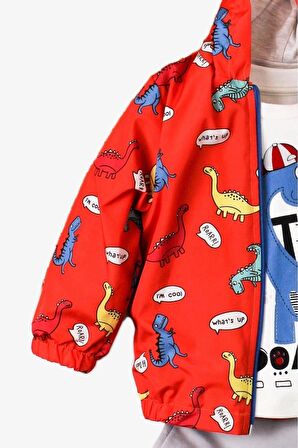 Dinazor Desenli Kapüşonlu İçi Pamuklu yağmurluk Bebek Takımı