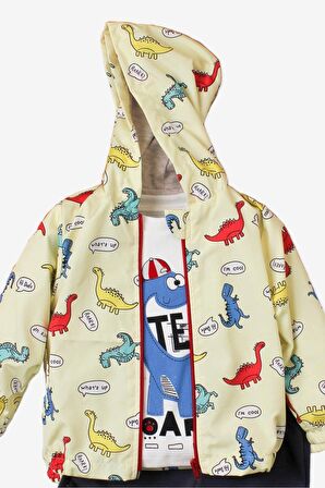 Dinazor Desenli Kapüşonlu İçi Pamuklu yağmurluk Bebek Takımı