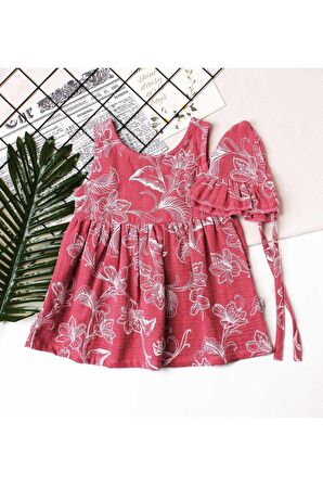 Çiçekli Kız Bebek Elbisesi Pamuklu Şapkalı