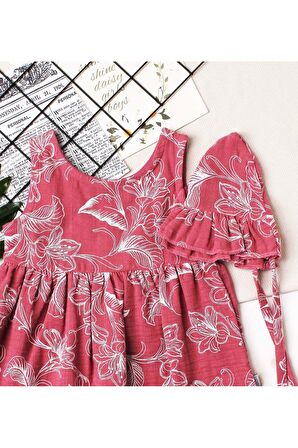 Çiçekli Kız Bebek Elbisesi Pamuklu Şapkalı