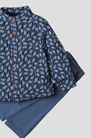 Erkek spor gömlek takım organik desenli alt üst gömlek bebek üçlü takımı