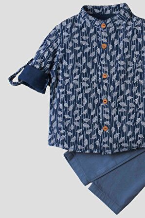 Erkek spor gömlek takım organik desenli alt üst gömlek bebek üçlü takımı