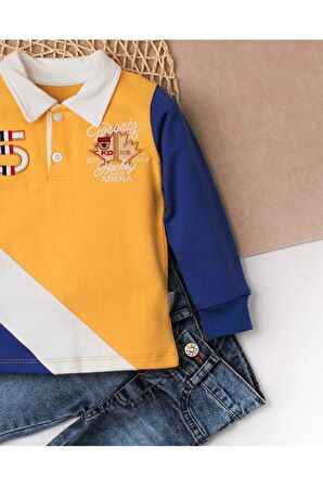 Erkek bebek pamuklu polo takım pantolon üst ikili takım düğün doğum günü nişan nikah bayram