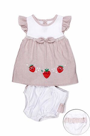 çilek desenli çizgili tatlı bebek 2’li takım alt üst