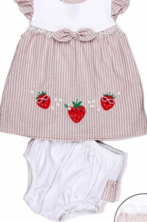 çilek desenli çizgili tatlı bebek 2’li takım alt üst