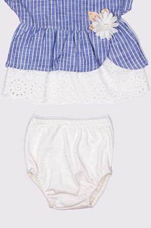 Kız bebek yazlık elbise çizgili çiçek derayşı 2’li takım