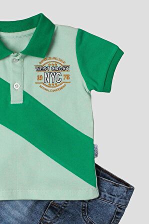 Erkek bebek pamuklu polo takım pantolon üst ikili takım düğün doğum günü nişan nikah bayram