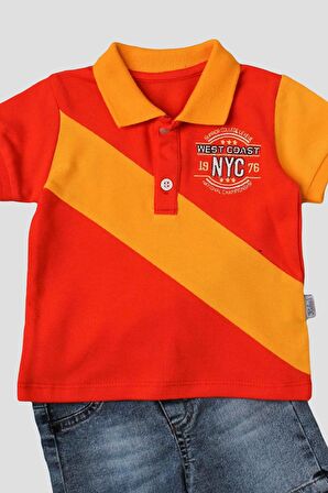 Erkek bebek pamuklu polo takım pantolon üst ikili takım düğün doğum günü nişan nikah bayram