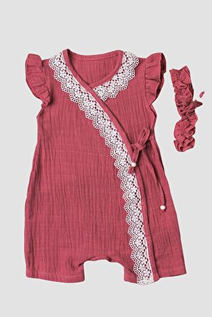 Kız bebek tulumu Dantel Detaylı %100 pamuklu tulum