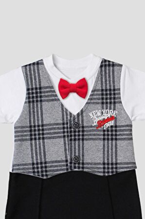 %100 pamuklu ekose hırkalı papyonlu t erkek bebek tulum doğum günü düğün nişan