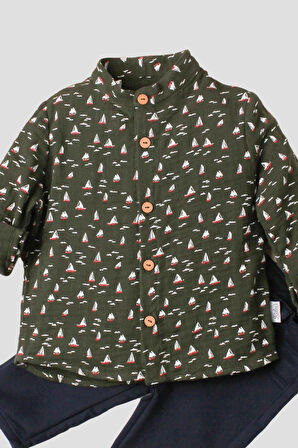 Yelken Desenli Müslin Gömlekli 2'li Alt Üst Takım