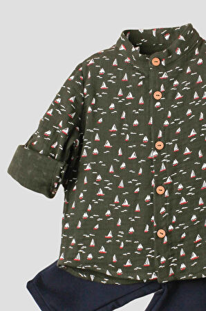 Yelken Desenli Müslin Gömlekli 2'li Alt Üst Takım